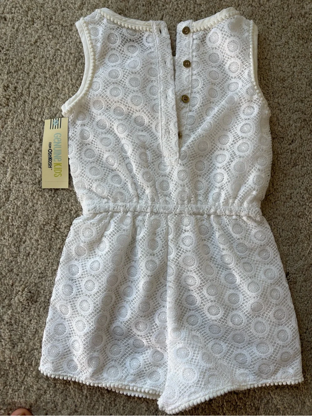 New Genuine Kids OshKosh Girls 4T White Floral Lace Sleeveless Romper